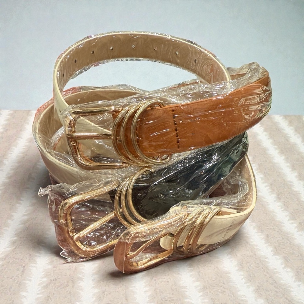 Leather 3-Pack Women's Belt Set - Beige, Camel and Black - New